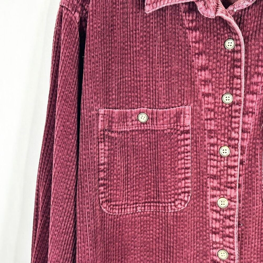 VTG Winnie the Pooh Medium Top Button Up Blouse Corduroy Embroidered Maroon 1394 - Picture 6 of 8